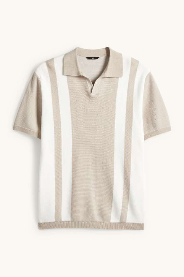 Bărbați - Tricou polo din tricot - regular fit - cu dungi - structurat - bej