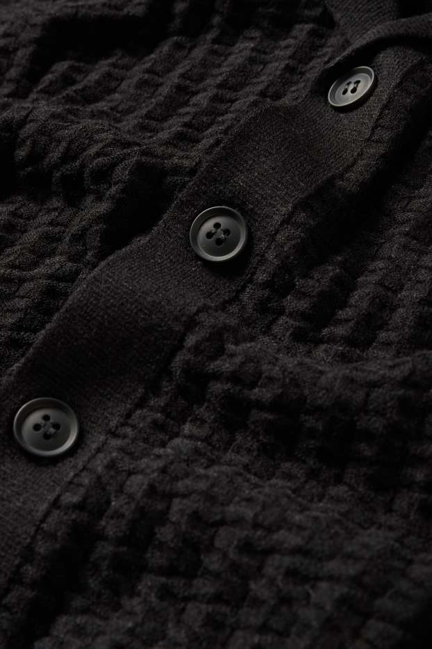 Pánské - Pletená košile - relaxed fit - klopový límec - strukturovaná - černá