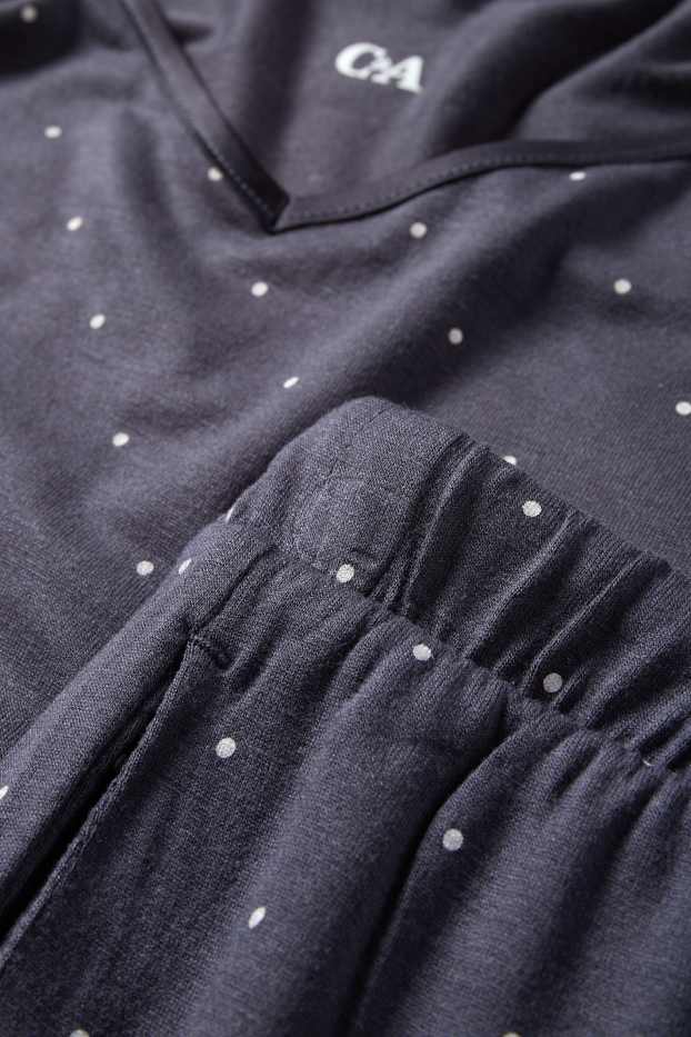 Dames - Pyjama van viscose - met stippen - donkerblauw