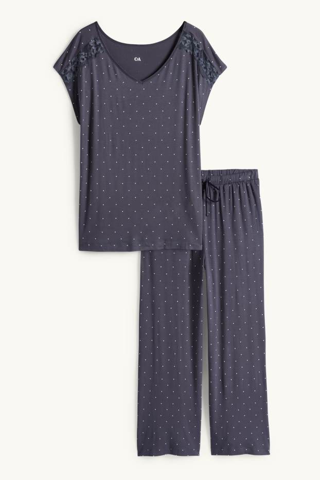 Dames - Pyjama van viscose - met stippen - donkerblauw