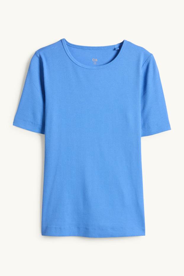 Femmes - T-shirt - slim fit - finition côtelée - bleu