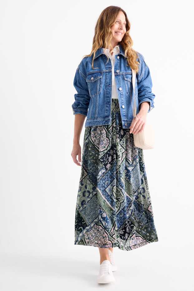 Femmes - Jupe de gaze - à motif - bleu foncé