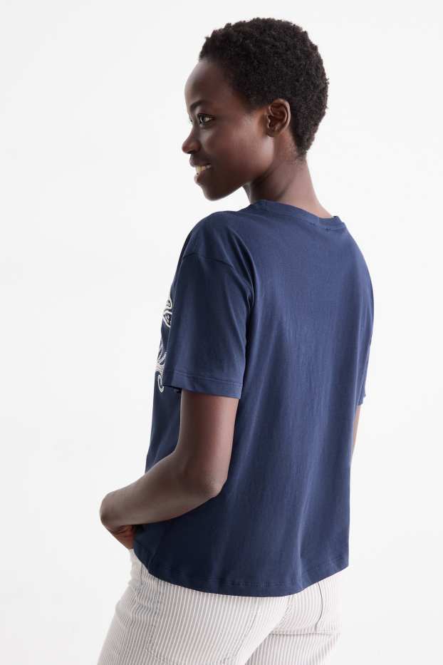 Donna - T-shirt - relaxed fit - effetto brillante - blu scuro