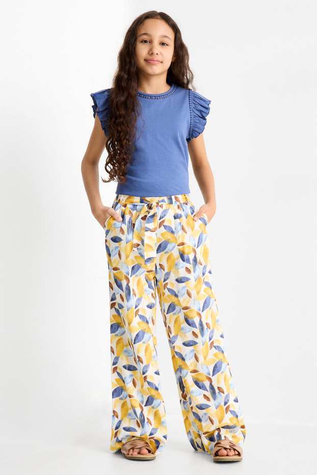 Kinder Mädchen - Stoffhose - Glanz-Effekt - gemustert - gelb