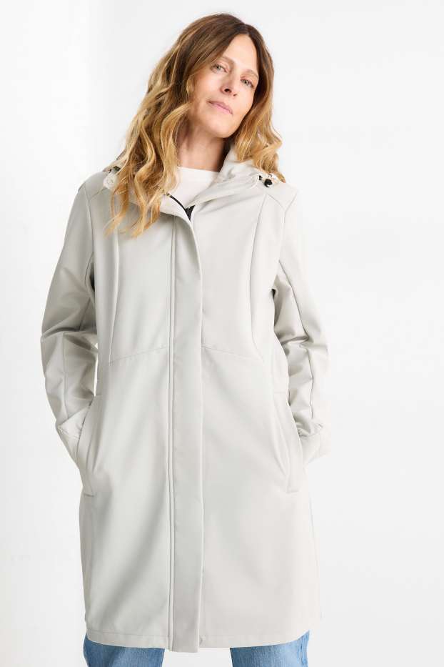 Femmes - Veste à coquille souple avec capuche - finition déperlante - 4 Way Stretch - gris clair