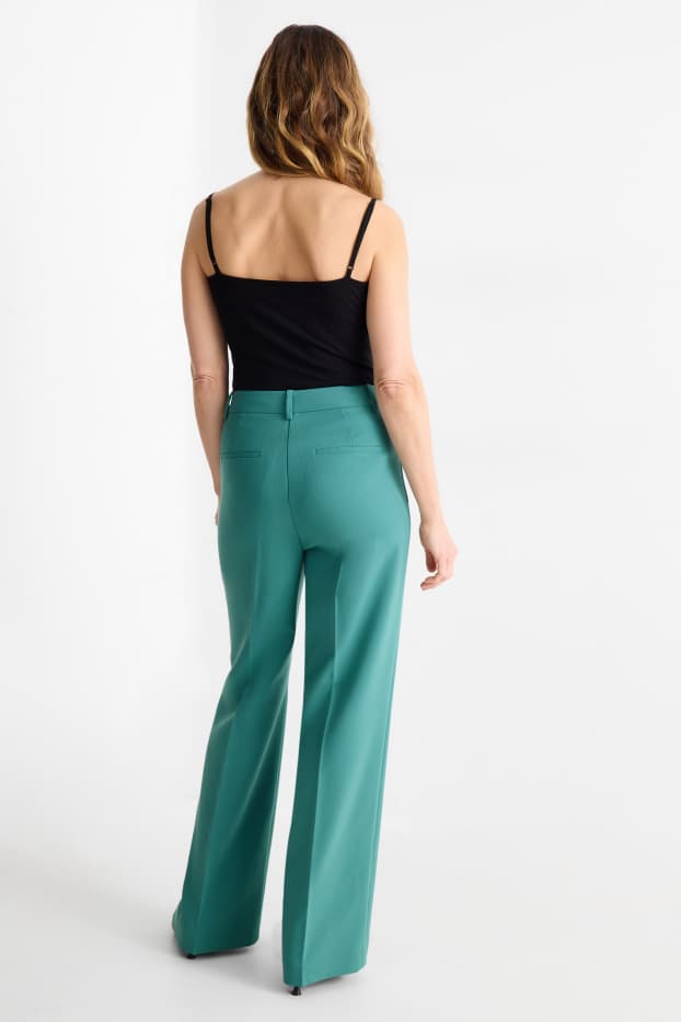 Femei - Pantaloni office - talie medie - wide leg - turcoaz