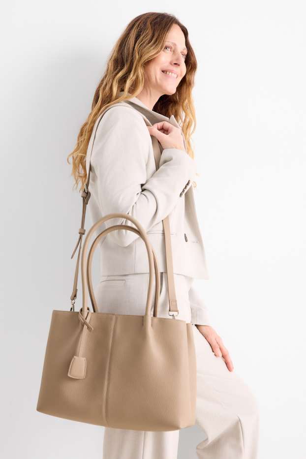 Femei - Geantă shopper mare cu curea detașabilă - imitație de piele - bej