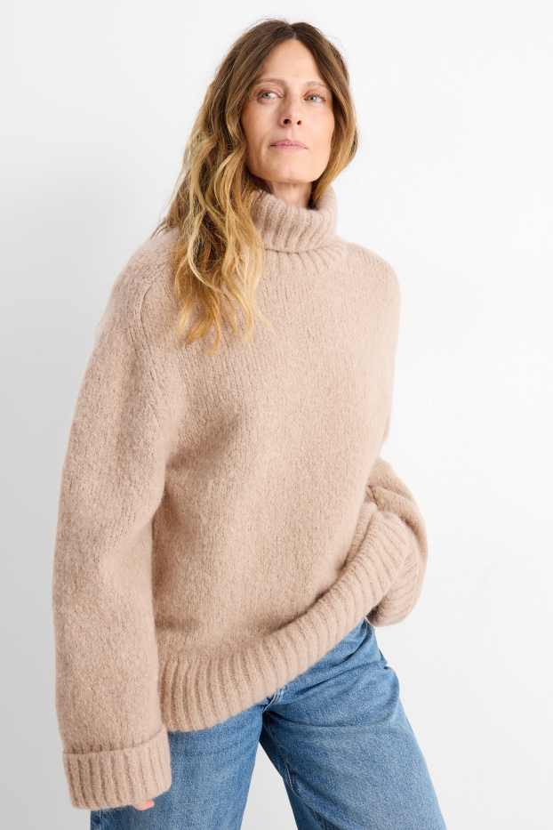 Damen - Rollkragenpullover - Mohair-Mix - beige