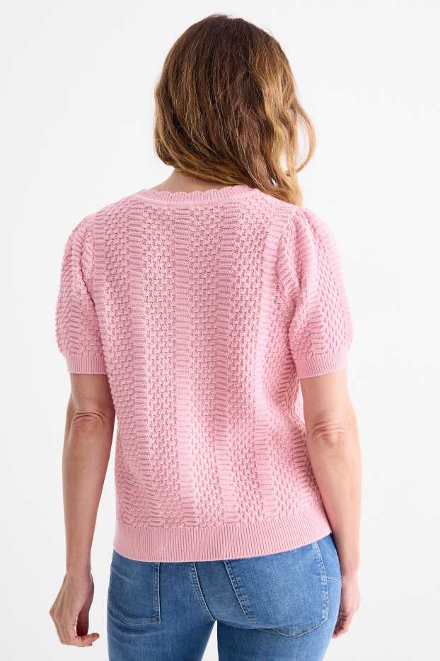 Dona - Jersei de punt de mitja - mànigues curtes - texturat - fúcsia