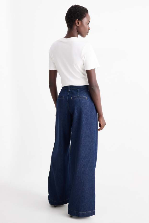 Donna - Jeans a gamba larga - vita alta - jeans blu scuro