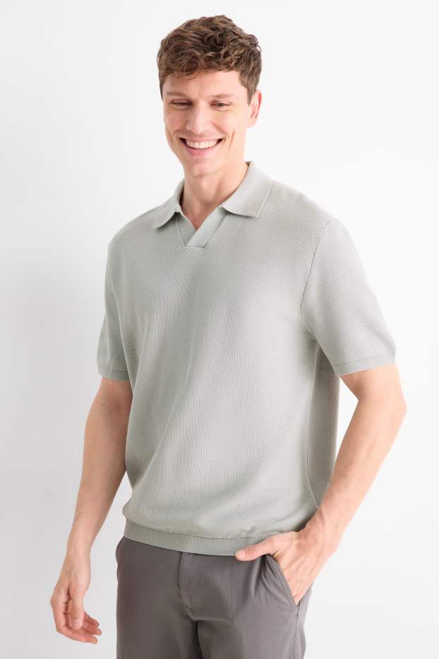 Hommes - Polo en maille - regular fit - finition texturée - gris