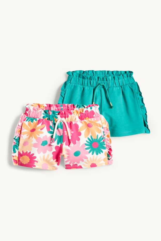 Bambine - Confezione da 2 - fiore - shorts felpati - colorato