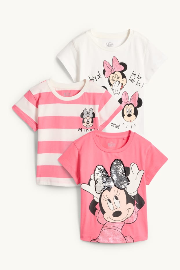 Nena - Paquet de 3 - Minnie Mouse - samarreta de màniga curta - efecte brillant - fúcsia