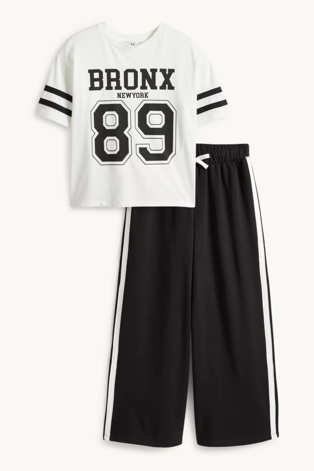 Enfants filles - Bronx - ensemble - T-shirt et bas de jogging - 2 pièces - noir / blanc