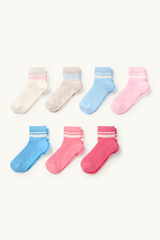 Copii - Fete - Multipack 7 perechi - șosete - reiat - roz / albastru deschis