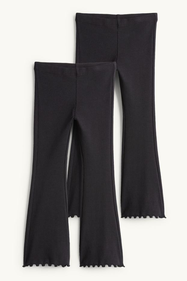 Kinderen: meisjes - Set van 2 - flared legging - ribstof - zwart