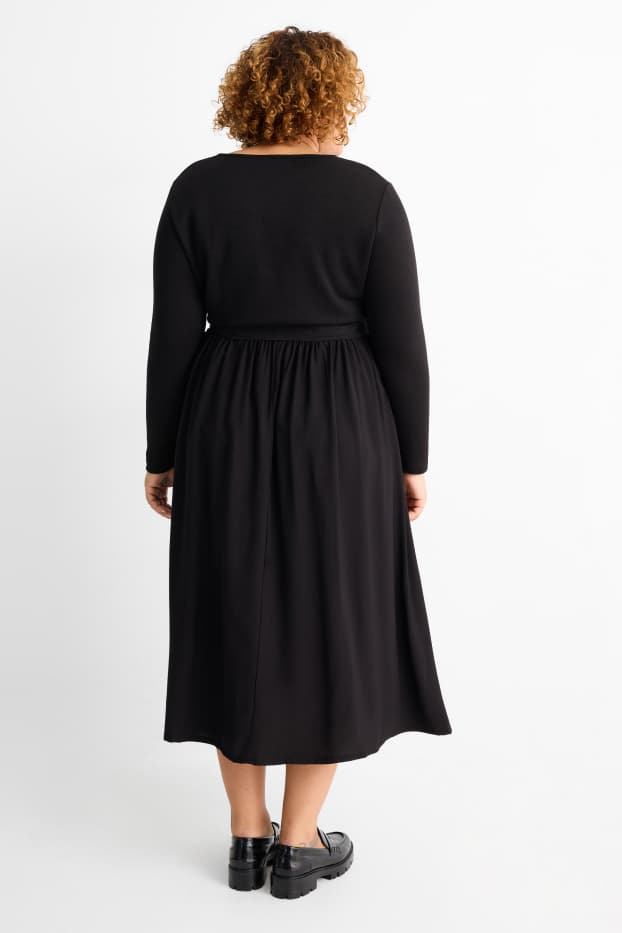 Dames - Fit & flare-jurk met ceintuur - zwart