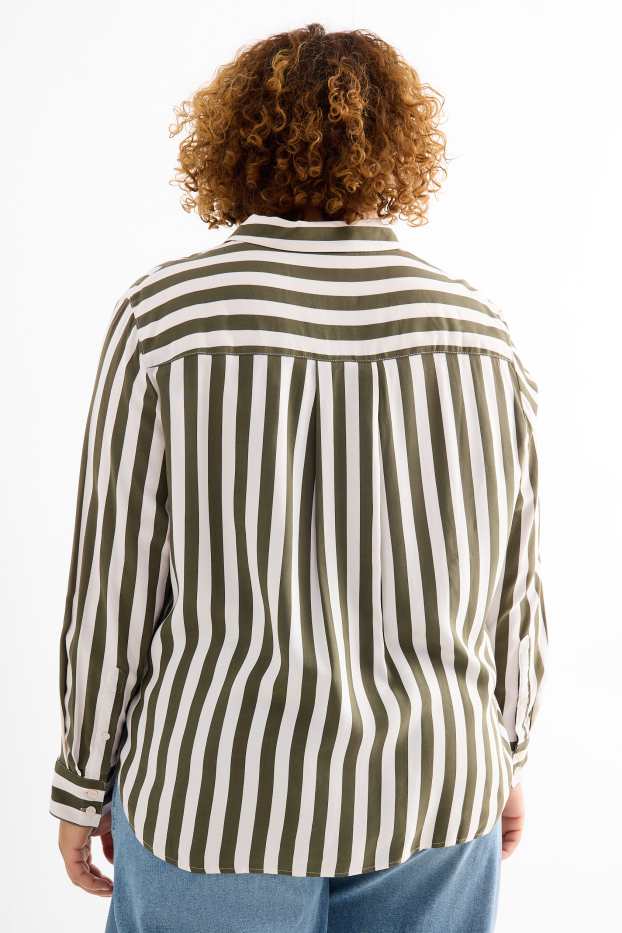 Dámské - Halenka - pruhovaná - tmavozelená / krémově bílá