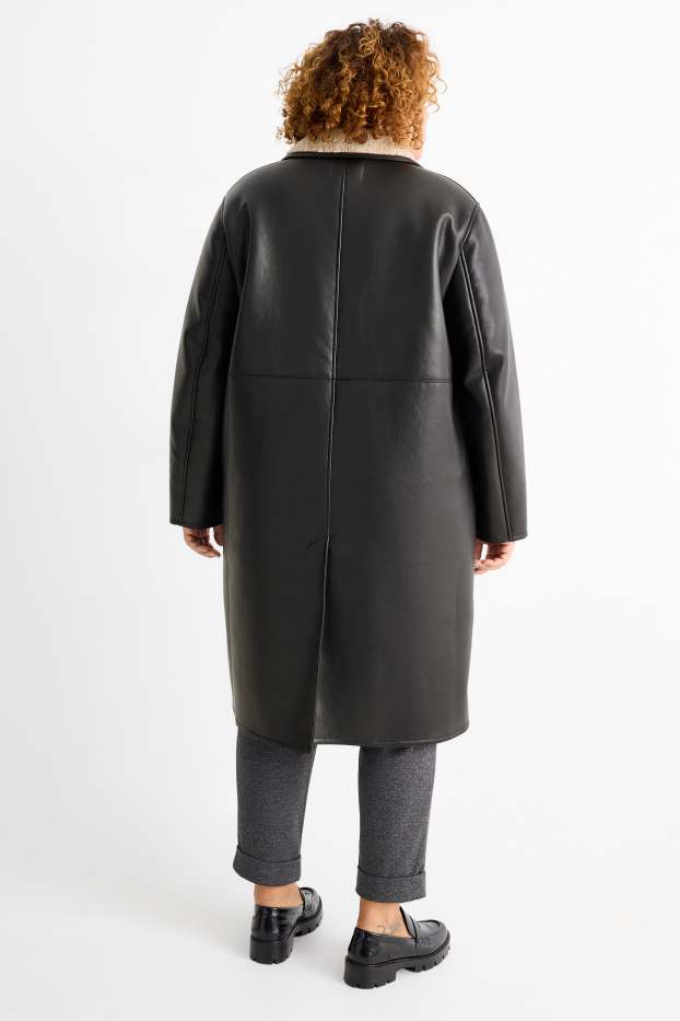 Femmes - Manteau imitation mouton - synthétique - noir