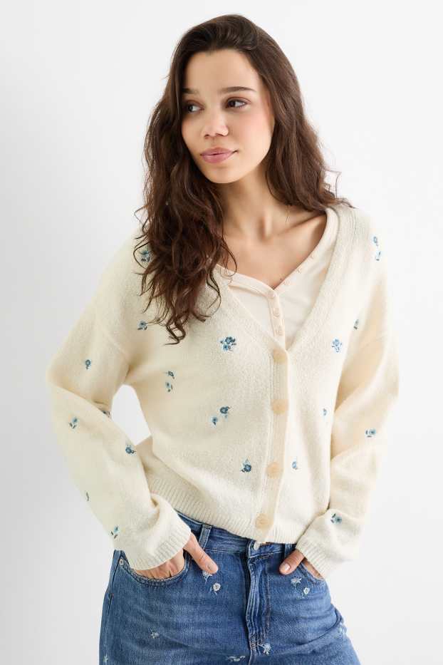 Dames - Vest - gebloemd - crème wit