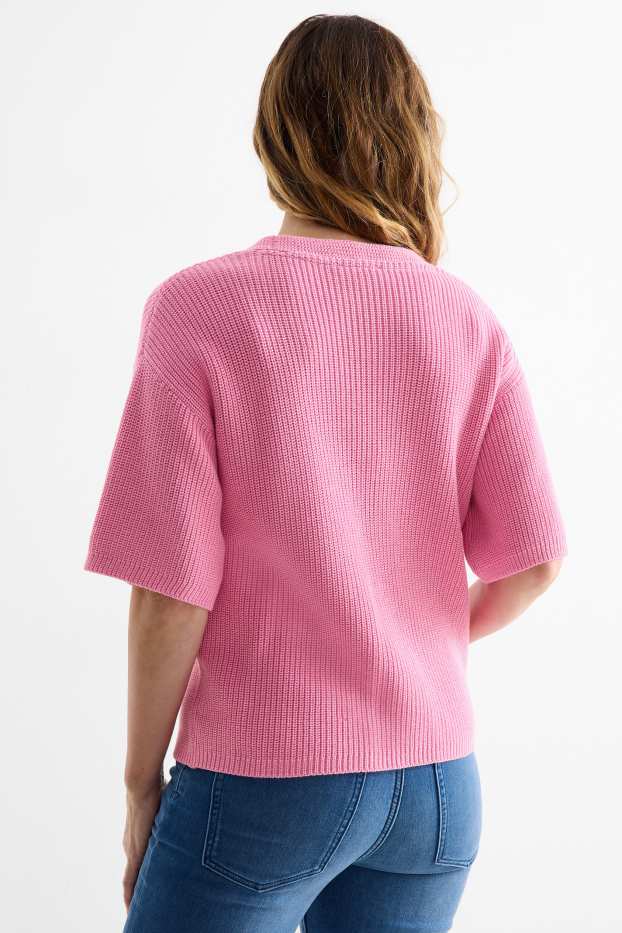 Damen - Strickpullover - kurzarm - pink