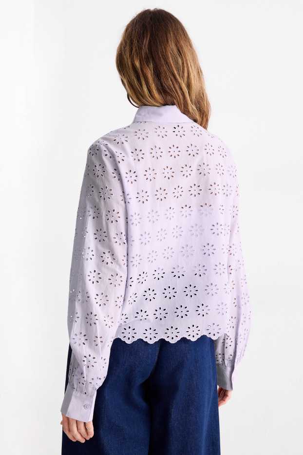 Damen - Bluse - Broderie Anglaise - hellviolett