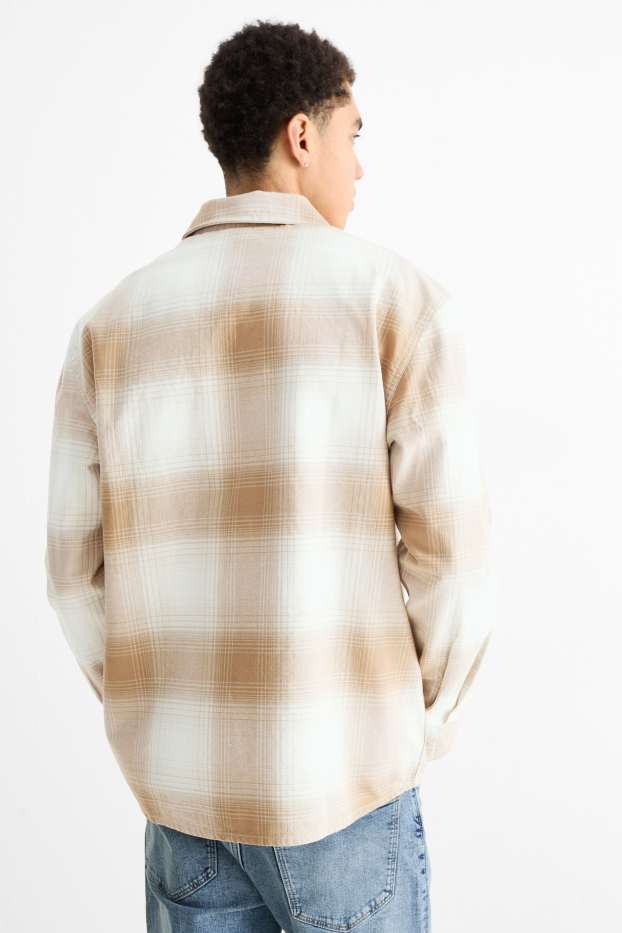 Hommes - Veste-chemise - relaxed fit - col kent - à carreaux - blanc / beige