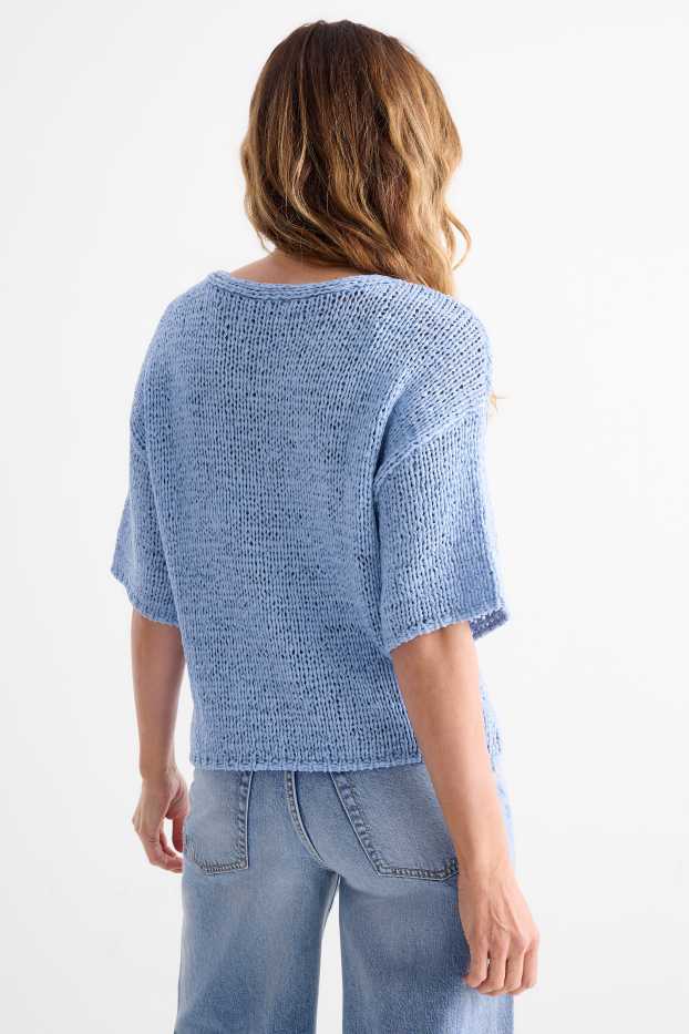 Femmes - Pull en maille - manches courtes - bleu clair