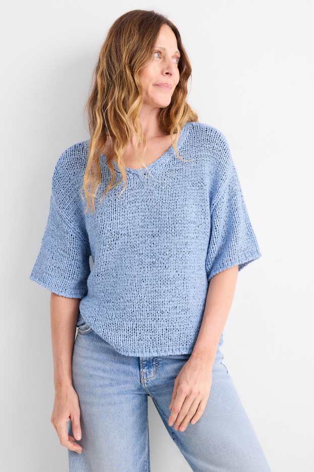 Femmes - Pull en maille - manches courtes - bleu clair