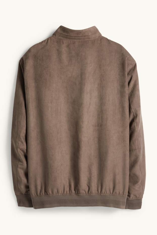 Bărbați - Bluzon - imitație de piele întoarsă - maro închis