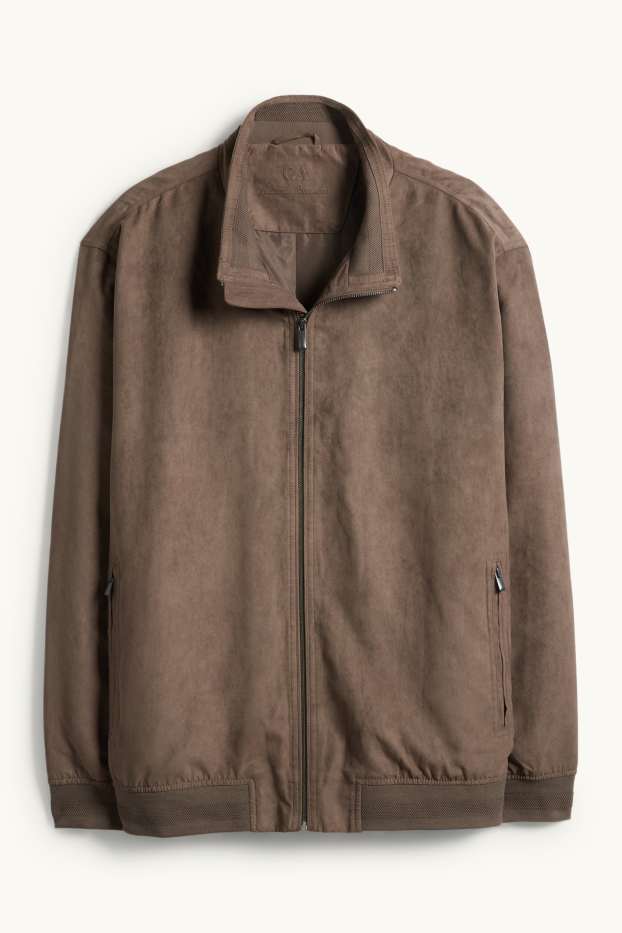 Bărbați - Bluzon - imitație de piele întoarsă - maro închis