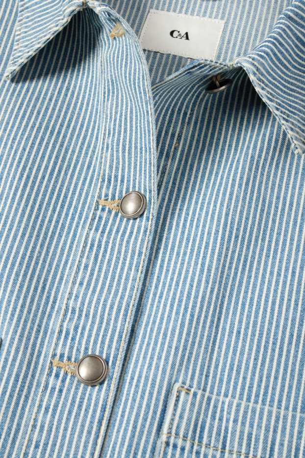 Dámské - Džínová košilová halenka - pruhovaná - bílá/modrá