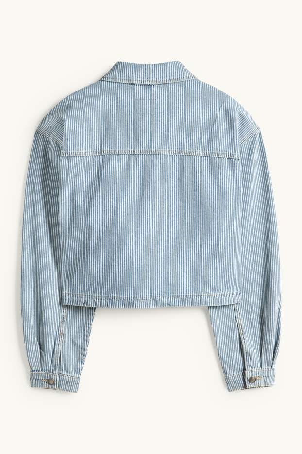 Dámské - Džínová košilová halenka - pruhovaná - bílá/modrá