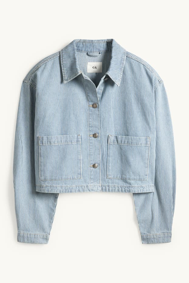 Dámské - Džínová košilová halenka - pruhovaná - bílá/modrá