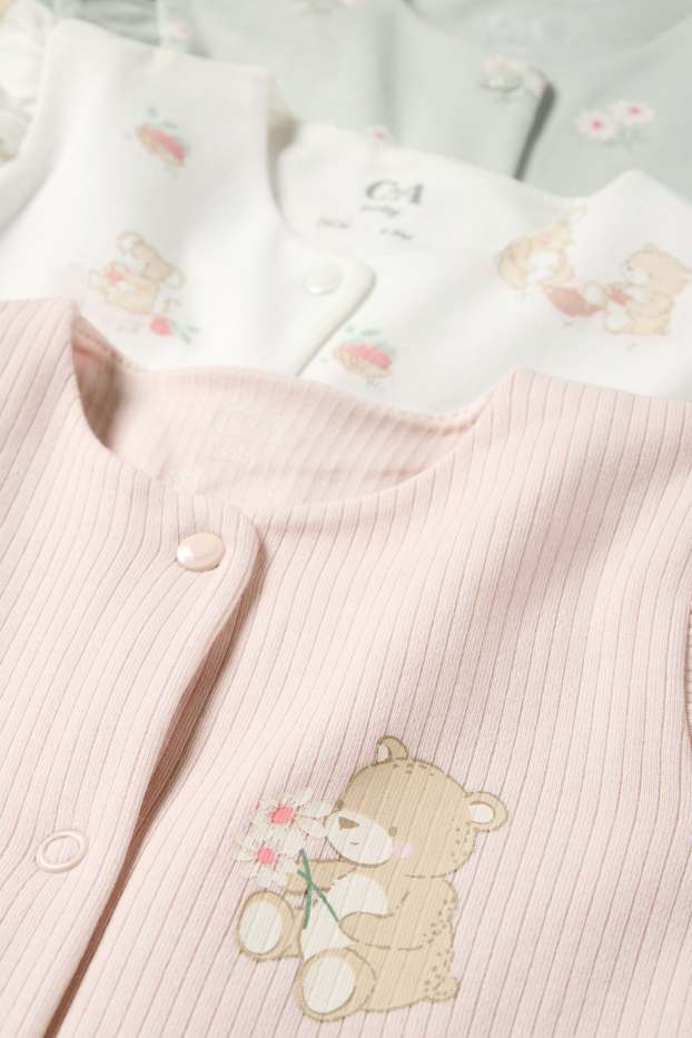 Neonate - Confezione da 3 - motivo orsacchiotto e fiorellini - pigiama neonate - bianco / rosa