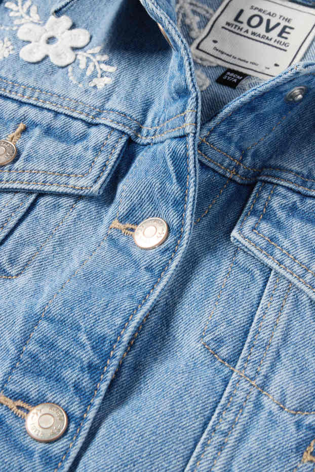 Kinder Mädchen - Blume und Schmetterling - Jeansjacke - jeansblau