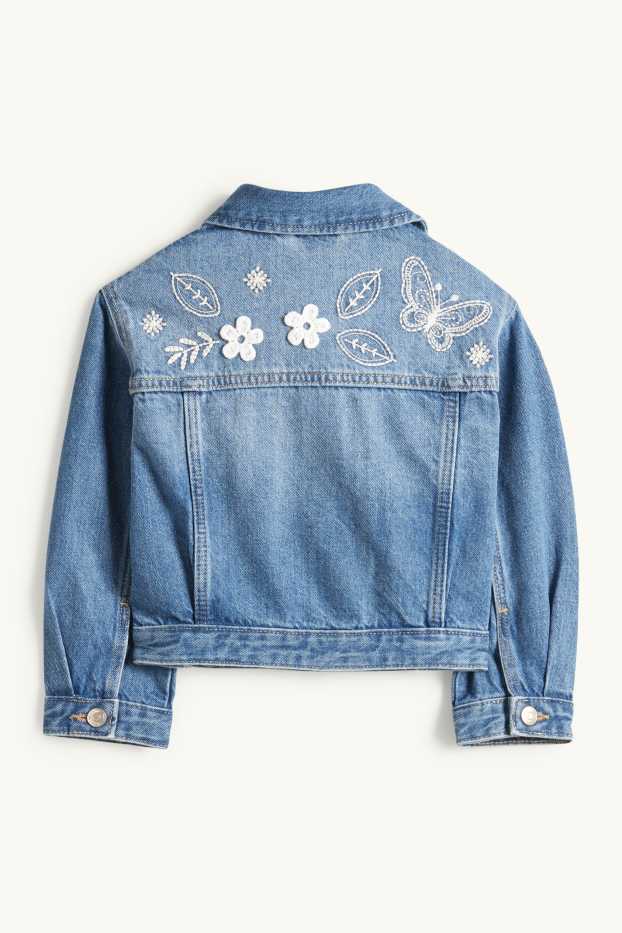 Kinder Mädchen - Blume und Schmetterling - Jeansjacke - jeansblau