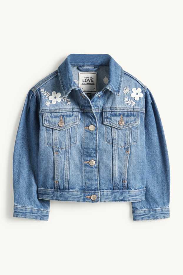 Kinder Mädchen - Blume und Schmetterling - Jeansjacke - jeansblau