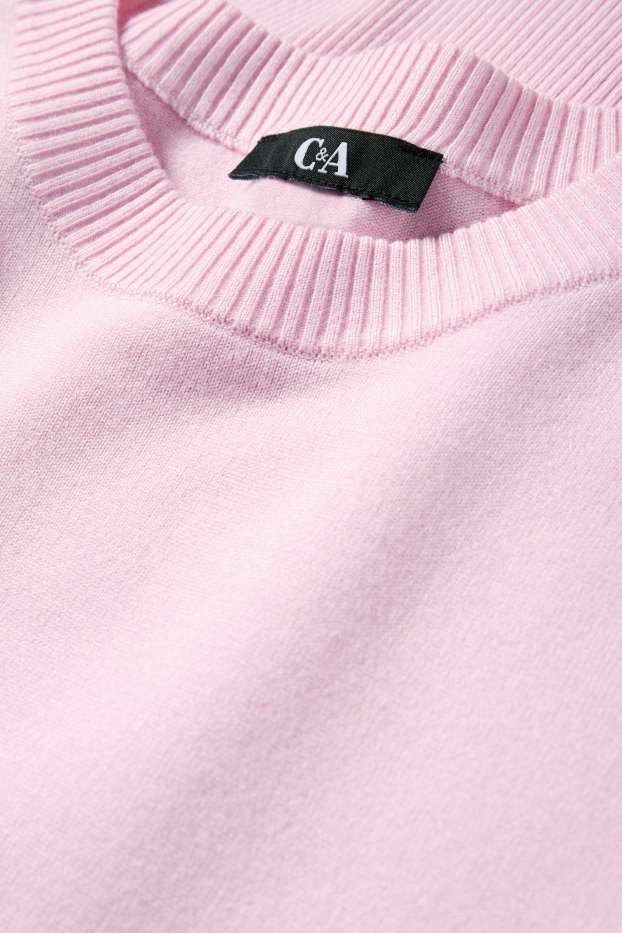 Women - Knitted jumper - short sleeve - rose