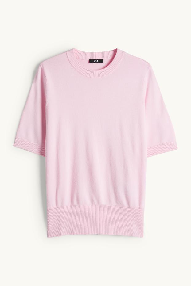 Women - Knitted jumper - short sleeve - rose