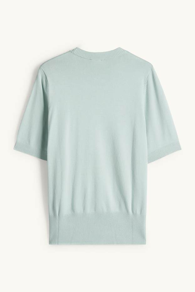 Dámské - Pletený svetr - s krátkým rukávem - mátově zelená