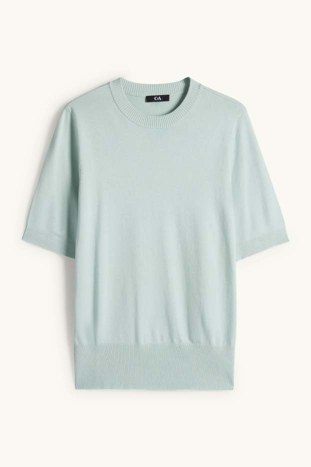 Dámské - Pletený svetr - s krátkým rukávem - mátově zelená