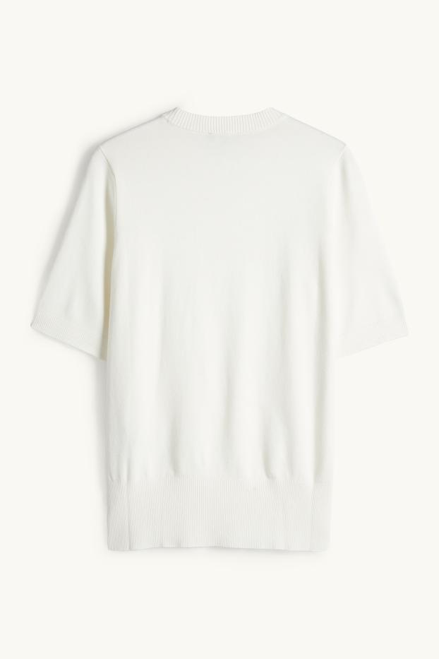 Women - Knitted jumper - short sleeve - white
