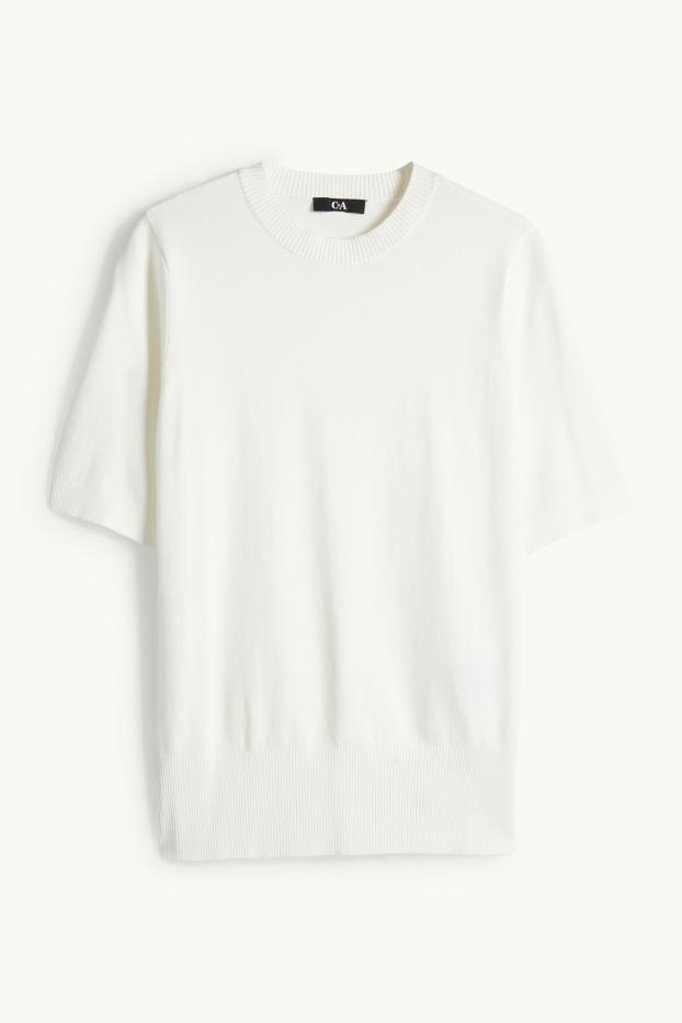 Women - Knitted jumper - short sleeve - white