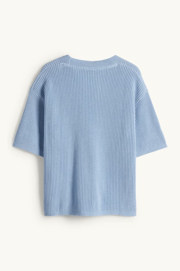 Femmes - Pull en maille - manches courtes - bleu clair