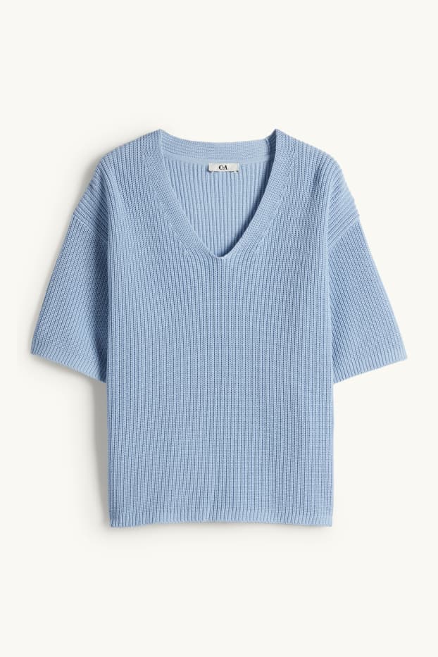 Femmes - Pull en maille - manches courtes - bleu clair