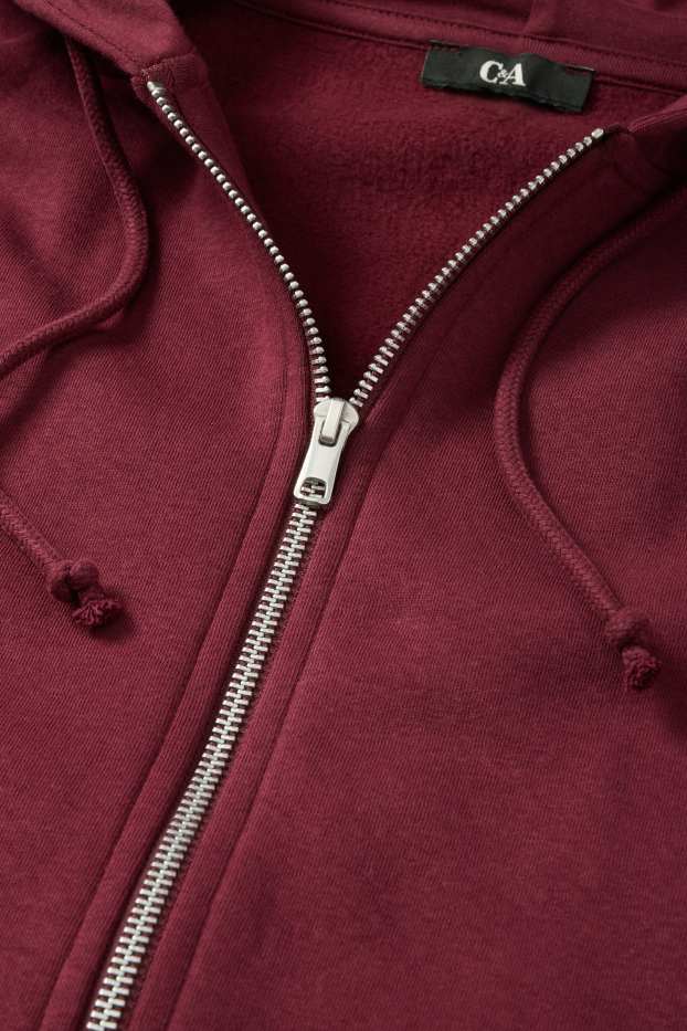 Femei - Hanorac cu fermoar și glugă - bordo