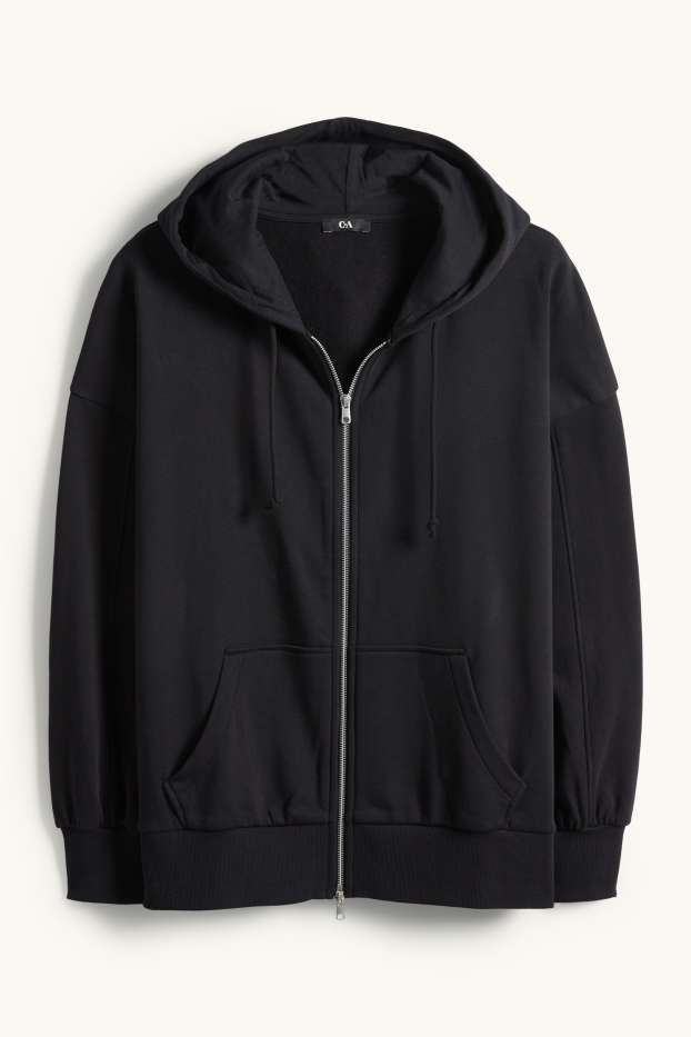 Femei - Hanorac cu fermoar și glugă - negru