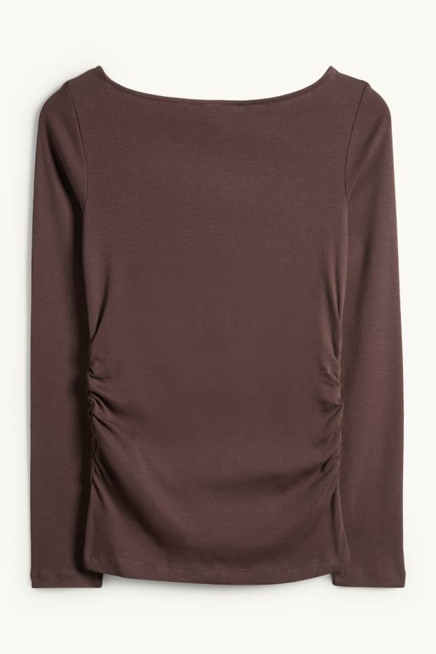 Femei - Tricou cu mânecă lungă - slim fit - maro închis