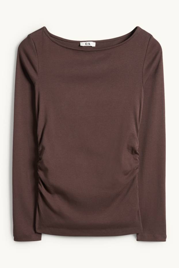 Femei - Tricou cu mânecă lungă - slim fit - maro închis